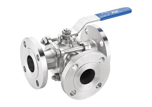 Three-way industrial ball valve